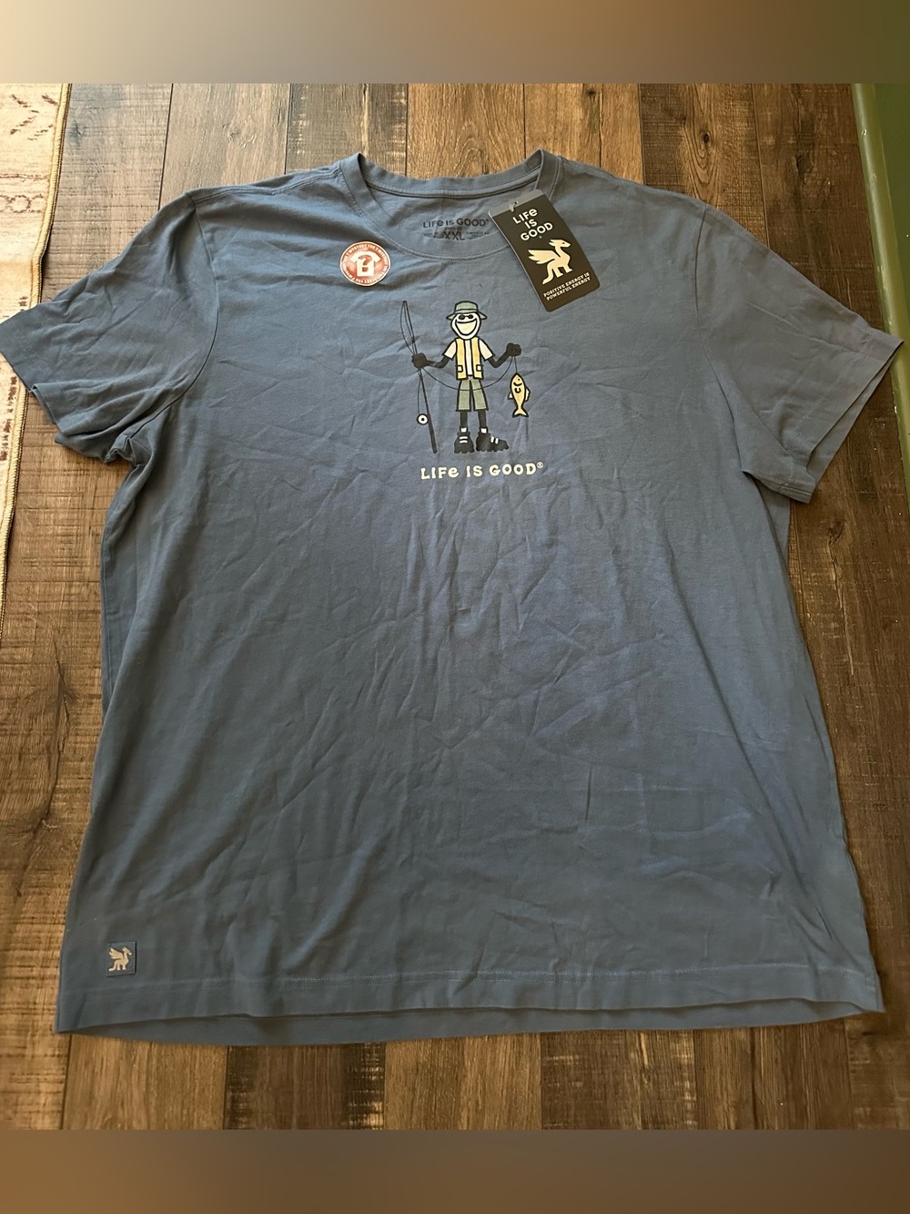 LIFE IS GOOD Mens Jake Fisherman Short Sleeve Tee Slate Blue XXL NWT